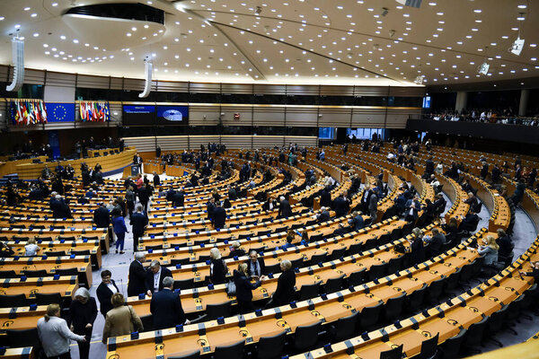 General view inside the European Parliament as Holocaust Memorial Day is marked in Brussels, Belgium  on January 26, 2023. 