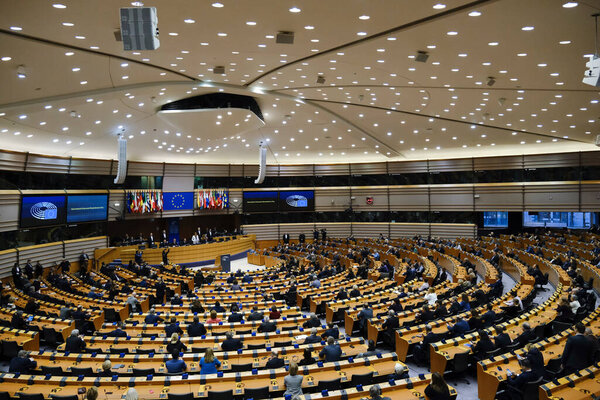 General view inside the European Parliament as Holocaust Memorial Day is marked in Brussels, Belgium  on January 26, 2023. 