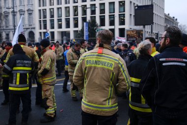 Firefighters protest against violence they encountered during intervention and for better working conditions, in Brussels, Belgium, January 27, 2023. 
