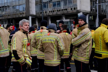 Firefighters protest against violence they encountered during intervention and for better working conditions, in Brussels, Belgium, January 27, 2023. 