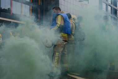 Firefighters protest against violence they encountered during intervention and for better working conditions, in Brussels, Belgium, January 27, 2023. 