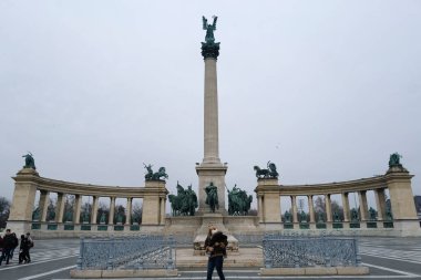 View of Heroes Square in Budapest, Hungary on December 22, 2022.