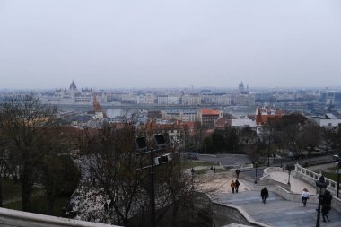 Panoramic view of Budapest during a foggy day, Hungary on December 2&, 2022.