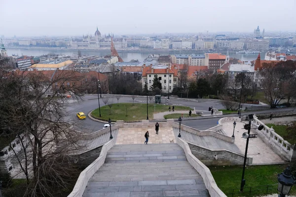 Panoramic View Budapest Foggy Day Hungary December 2022 — Stock Fotó