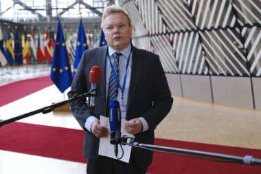 Antti KURVINEN, minister arrives to attend in an European Council of Agriculture and Fisheries Council in Brussels, Belgium on Jan. 30, 2023.