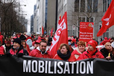 Workers take part in a protest action of the trade unions of the non-profit sector as they demand the government invest more in their sector,in Brussels, Belgium in January 31, 2023. 