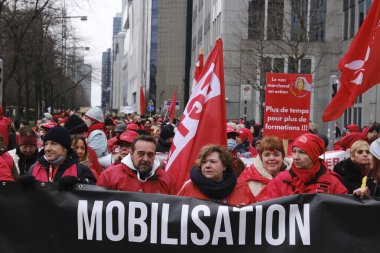 Workers take part in a protest action of the trade unions of the non-profit sector as they demand the government invest more in their sector,in Brussels, Belgium in January 31, 2023. 