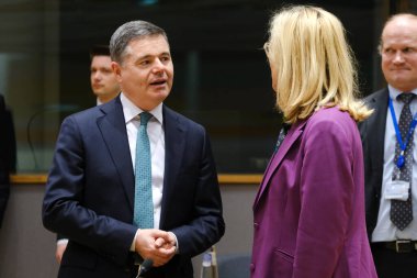  Paschal DONOHOE, Finance Minister arrives to attend in  the Eurogroup meeting at the EU headquarters in Brussels, Belgium on February 13, 2023.