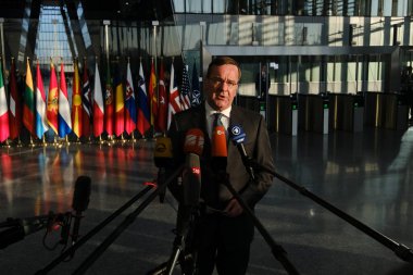 Boris Pistorius, Minister of Defence arrives for a two-day meeting of the alliance's Defence Ministers at the NATO headquarters in Brussels, Belgium on Feb. 14, 2023. clipart