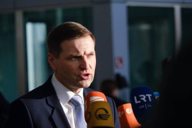 Hanno Pevkur, Minister of Defence arrives for a two-day meeting of the alliance's Defence Ministers at the NATO headquarters in Brussels, Belgium on Feb. 14, 2023.