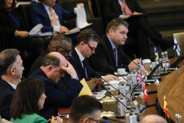 US Secretary of Defense Lloyd Austin arrives for a two-day meeting of the alliance's Defence Ministers at the NATO headquarters in Brussels, Belgium on Feb. 15, 2023.