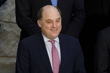 Ben Wallace, Defence Minister poses with NATO Defence ministers for a family picture on the second day of a meeting at the NATO headquarter in Brussels, Belgium 15, 2023.