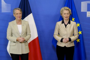 European Commission President Ursula von der LEYEN receives the Prime Minister of France Elisabeth BORNE in Brussels, Belgium on Feb. 16, 2023.