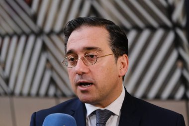 Jose Manuel ALBARES BUENO, Minister of Foreign Affairs arrives for a meeting of Foreign Affairs Council (FAC) at the EU headquarters in Brussels, Belgium on February 20, 2023.