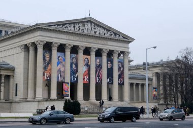 Exterior view of  the Museum of Fine Arts in Budapest, Hungary on December 22 ,2022. 