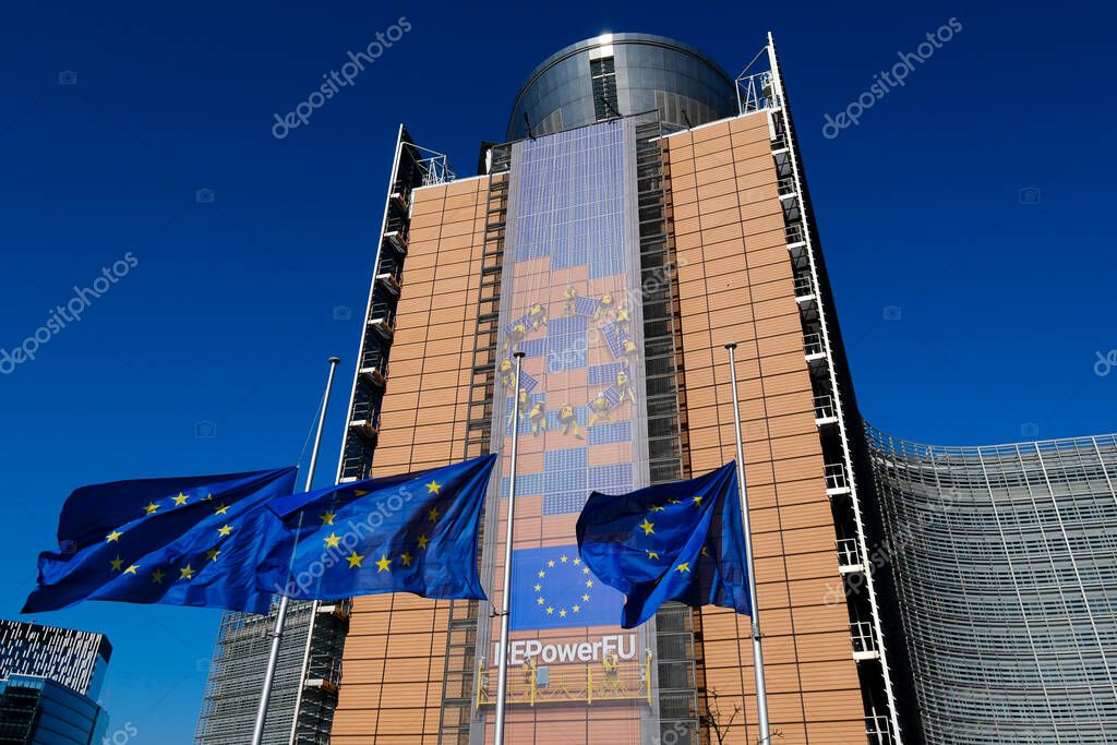 European flags fly at halfmast at headquarters of European Commission