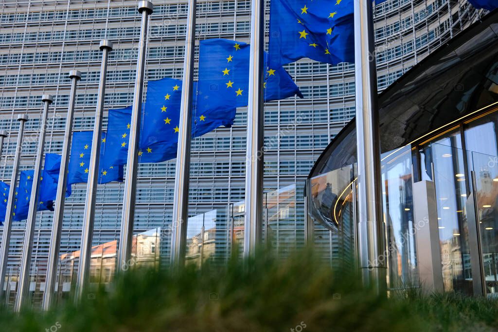 European flags fly at halfmast at headquarters of European Commission