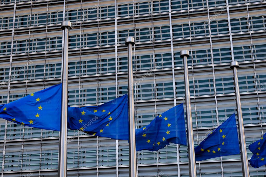 European flags fly at halfmast at headquarters of European Commission