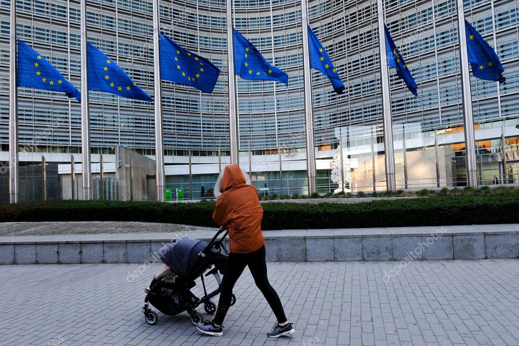 European flags fly at halfmast at headquarters of European Commission