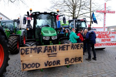 Farmers with their tractors from Belgium's northern region of Flanders take part in a protest against a new regional government plan to limit nitrogen emissions, in Brussels, Belgium on March 3, 2023.
