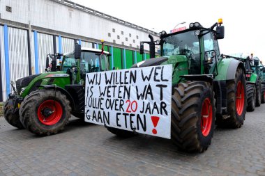 Farmers with their tractors from Belgium's northern region of Flanders take part in a protest against a new regional government plan to limit nitrogen emissions, in Brussels, Belgium on March 3, 2023.