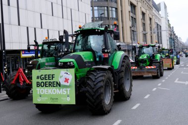 Farmers with their tractors from Belgium's northern region of Flanders take part in a protest against a new regional government plan to limit nitrogen emissions, in Brussels, Belgium on March 3, 2023.