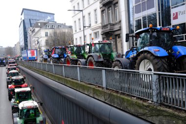 Farmers with their tractors from Belgium's northern region of Flanders take part in a protest against a new regional government plan to limit nitrogen emissions, in Brussels, Belgium on March 3, 2023.