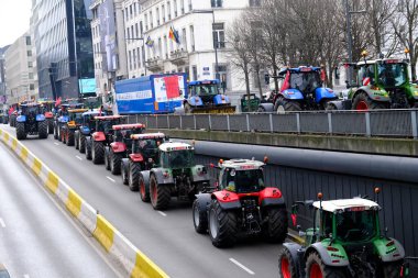 Farmers with their tractors from Belgium's northern region of Flanders take part in a protest against a new regional government plan to limit nitrogen emissions, in Brussels, Belgium on March 3, 2023.