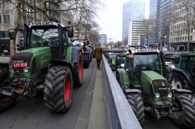 Farmers with their tractors from Belgium's northern region of Flanders take part in a protest against a new regional government plan to limit nitrogen emissions, in Brussels, Belgium on March 3, 2023.