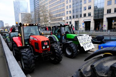 Farmers with their tractors from Belgium's northern region of Flanders take part in a protest against a new regional government plan to limit nitrogen emissions, in Brussels, Belgium on March 3, 2023.