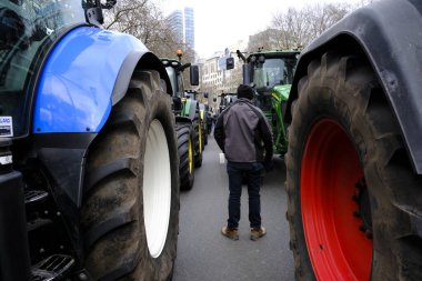 Farmers with their tractors from Belgium's northern region of Flanders take part in a protest against a new regional government plan to limit nitrogen emissions, in Brussels, Belgium on March 3, 2023.