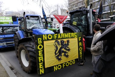 Farmers with their tractors from Belgium's northern region of Flanders take part in a protest against a new regional government plan to limit nitrogen emissions, in Brussels, Belgium on March 3, 2023.