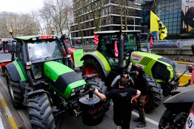 Farmers with their tractors from Belgium's northern region of Flanders take part in a protest against a new regional government plan to limit nitrogen emissions, in Brussels, Belgium on March 3, 2023.