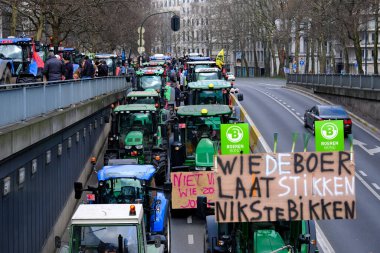 Farmers with their tractors from Belgium's northern region of Flanders take part in a protest against a new regional government plan to limit nitrogen emissions, in Brussels, Belgium on March 3, 2023.