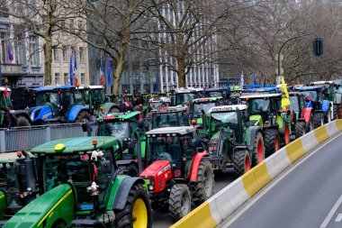 Farmers with their tractors from Belgium's northern region of Flanders take part in a protest against a new regional government plan to limit nitrogen emissions, in Brussels, Belgium on March 3, 2023.
