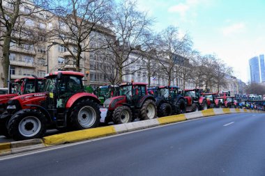 Farmers with their tractors from Belgium's northern region of Flanders take part in a protest against a new regional government plan to limit nitrogen emissions, in Brussels, Belgium on March 3, 2023.