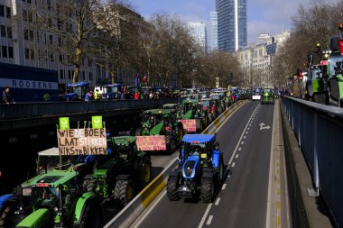 Farmers with their tractors from Belgium's northern region of Flanders take part in a protest against a new regional government plan to limit nitrogen emissions, in Brussels, Belgium on March 3, 2023.