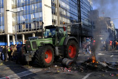 Farmers with their tractors from Belgium's northern region of Flanders take part in a protest against a new regional government plan to limit nitrogen emissions, in Brussels, Belgium on March 3, 2023.
