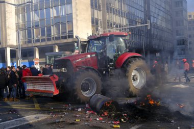 Farmers with their tractors from Belgium's northern region of Flanders take part in a protest against a new regional government plan to limit nitrogen emissions, in Brussels, Belgium on March 3, 2023.