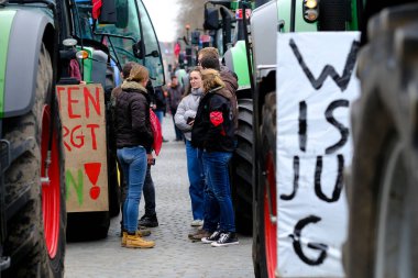 Farmers with their tractors from Belgium's northern region of Flanders take part in a protest against a new regional government plan to limit nitrogen emissions, in Brussels, Belgium on March 3, 2023.
