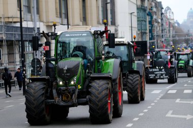 Farmers with their tractors from Belgium's northern region of Flanders take part in a protest against a new regional government plan to limit nitrogen emissions, in Brussels, Belgium on March 3, 2023.