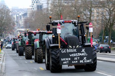 Farmers with their tractors from Belgium's northern region of Flanders take part in a protest against a new regional government plan to limit nitrogen emissions, in Brussels, Belgium on March 3, 2023.