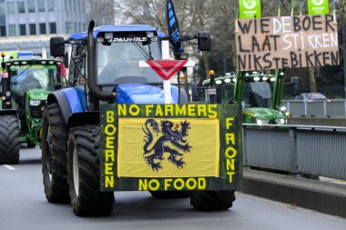 Farmers with their tractors from Belgium's northern region of Flanders take part in a protest against a new regional government plan to limit nitrogen emissions, in Brussels, Belgium on March 3, 2023.