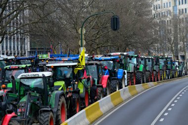Farmers with their tractors from Belgium's northern region of Flanders take part in a protest against a new regional government plan to limit nitrogen emissions, in Brussels, Belgium on March 3, 2023.