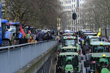 Farmers with their tractors from Belgium's northern region of Flanders take part in a protest against a new regional government plan to limit nitrogen emissions, in Brussels, Belgium on March 3, 2023.