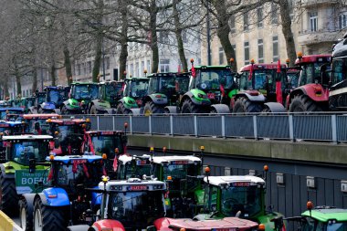 Farmers with their tractors from Belgium's northern region of Flanders take part in a protest against a new regional government plan to limit nitrogen emissions, in Brussels, Belgium on March 3, 2023.
