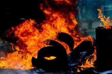 Tires are burning during a protest of farmers from Belgium's northern region of Flanders, against a new regional government plan to limit nitrogen emissions, in Brussels, Belgium March 3, 2023.