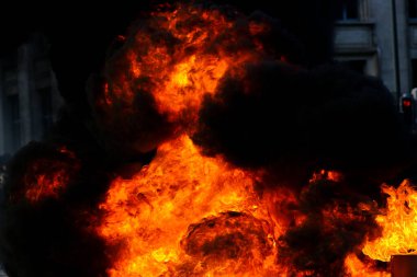 Tires are burning during a protest of farmers from Belgium's northern region of Flanders, against a new regional government plan to limit nitrogen emissions, in Brussels, Belgium March 3, 2023.