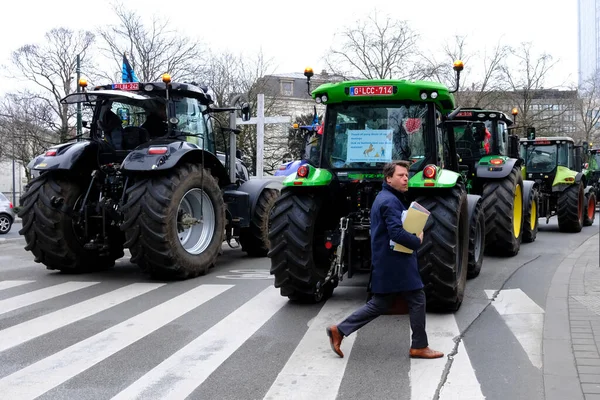 Zemědělci Svými Traktory Severního Belgického Regionu Flandry Března 2023 Bruselu — Stock fotografie