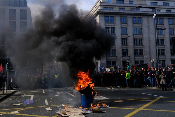 Tires Burning Protest Farmers Belgium Northern Region Flanders New Regional — 스톡 사진